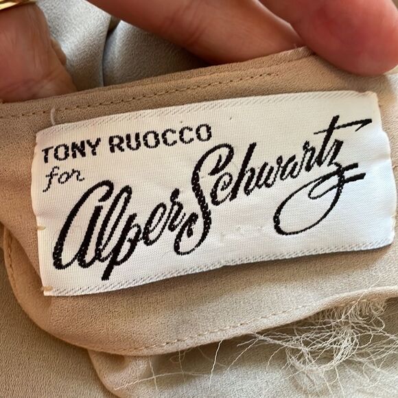 Vtg 70s Tony Ruocco for Alper Schwartz tan semi sheer  shift dress - Picture 12 of 12